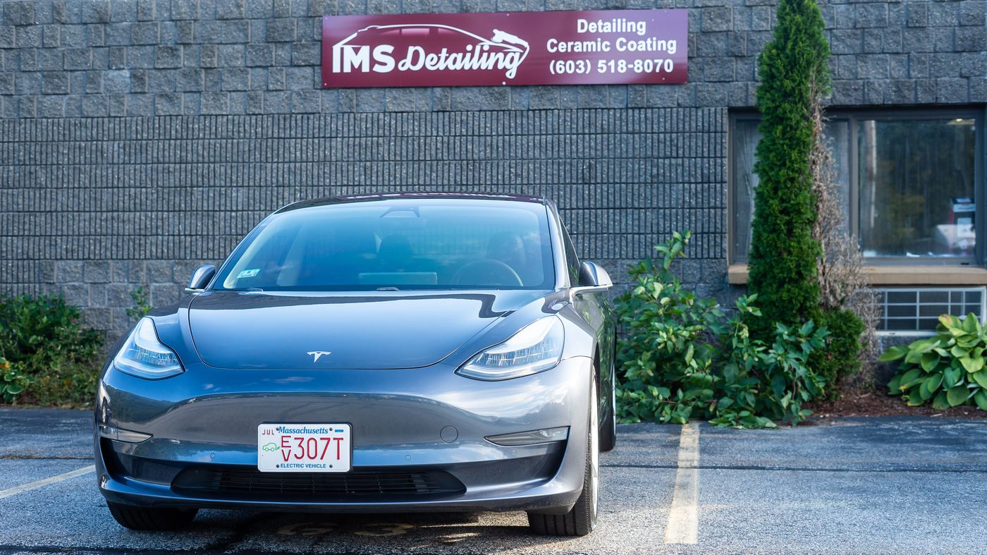 Tesla Model 3 with ceramic coating finish at IMS Detailing Hooksett NH — serving Salem drivers